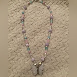 Pastel Beaded Butterfly Necklace/Bracelet Set